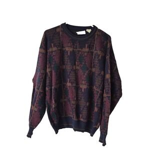 VTG Ottimo Sweater Mens L Multi Wool Blend Geometric Knit Pullover Made in Italy